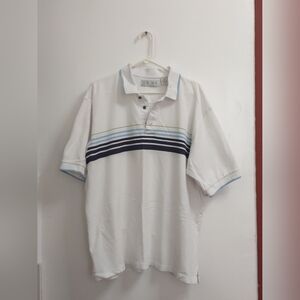 Men's Stony Creek White and Blue Striped Polo Shirt Size Xl Cotton